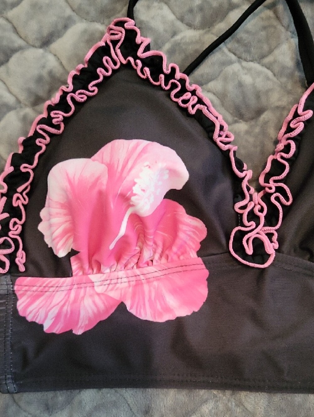 Modlily Black & Pink Floral Ruffle Bikini Set - Women Swim- L- NEVER WORN - Picture 3 of 9